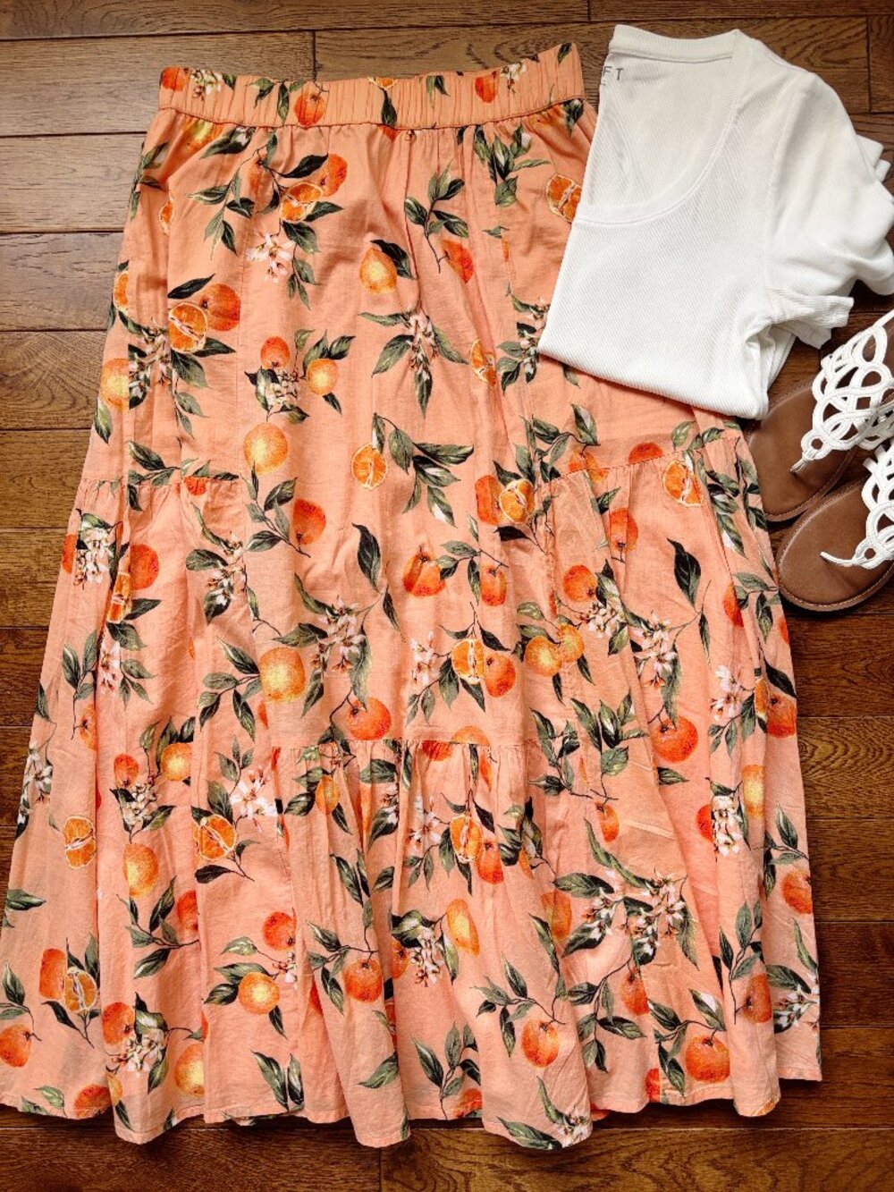 LOFT Citrus Print Tiered Maxi Skirt